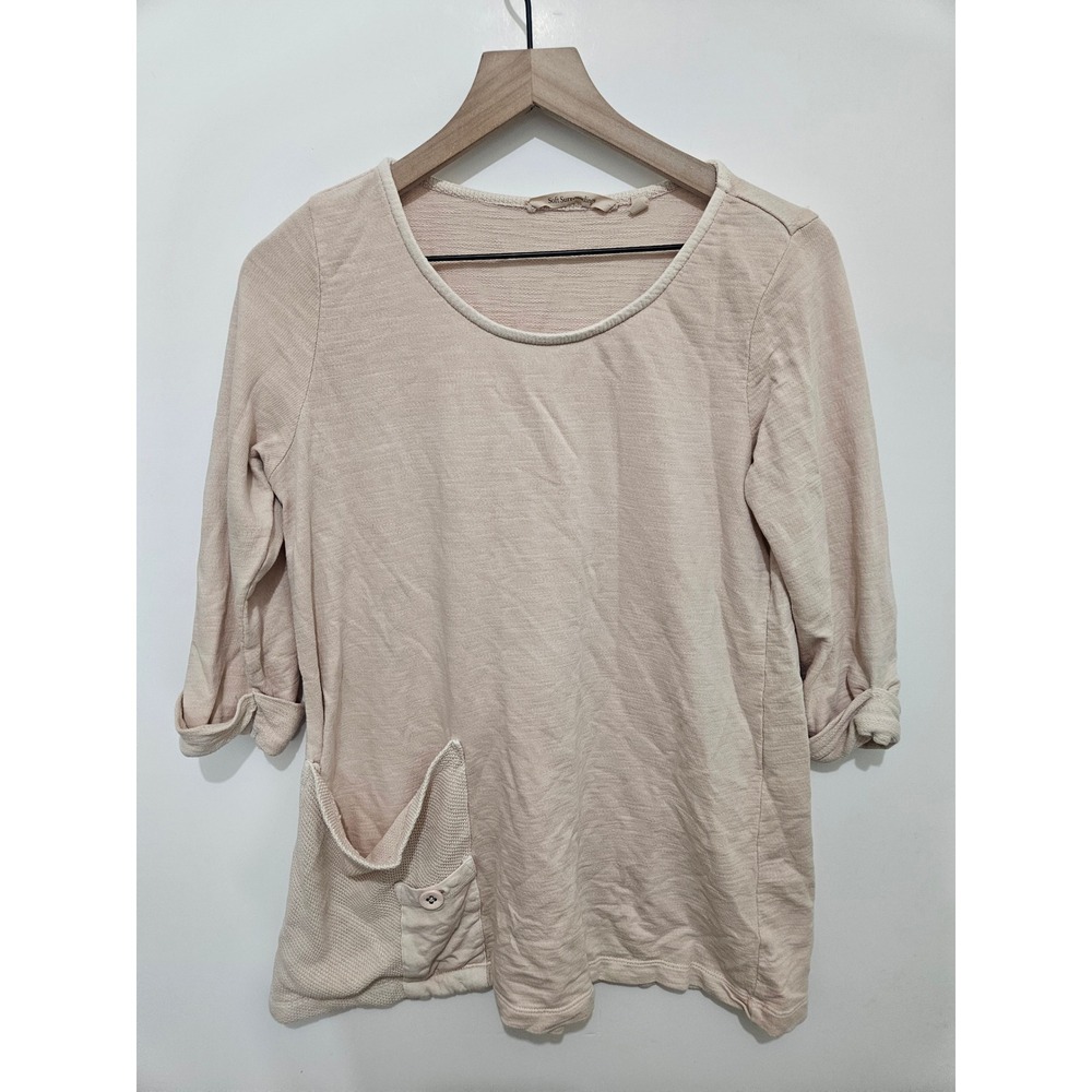 Soft Surroundings Pink Cotton 3/4 Sleeve Pocket Top 2DE18 Womens Small
